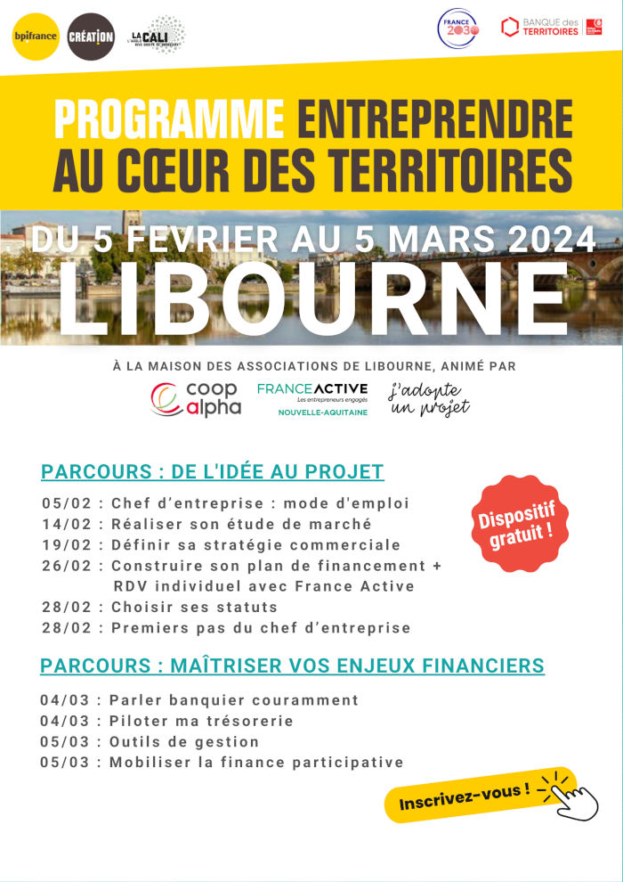 Entrepreunariat bpi libourne fevrier 2024 affiche mail